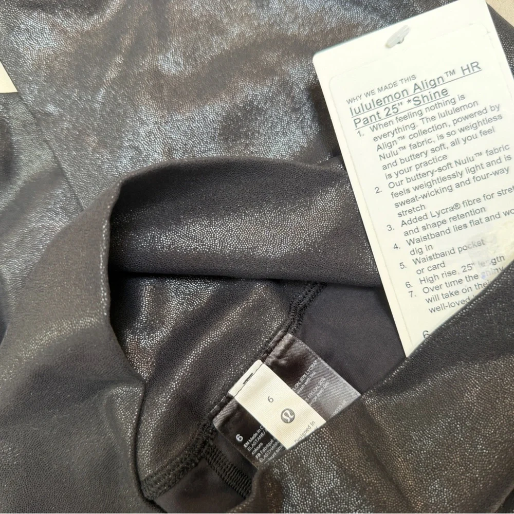 NWT Lululemon Align High Rise Pant 25” in Black Shine in size 6